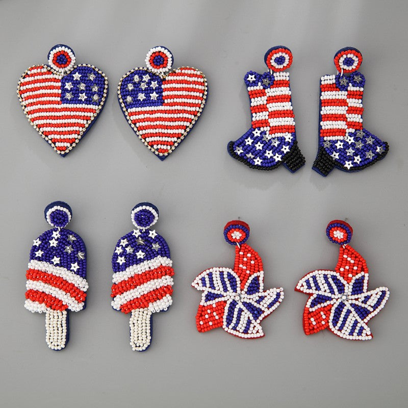 Independence Day Windmill Seed Bead Earrings E8066