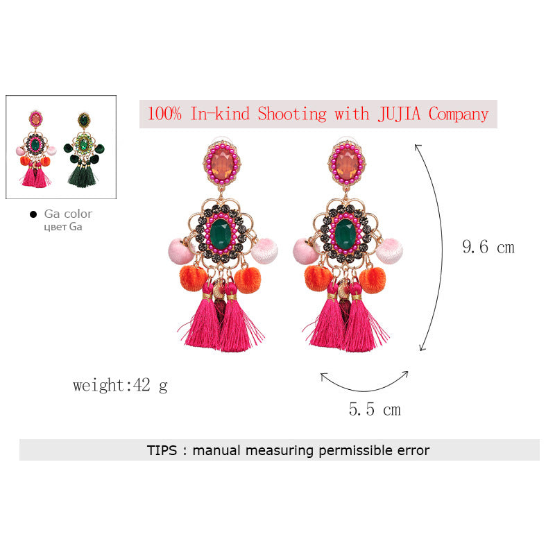 Rhinestone Pompom Tassel Earrings E8096