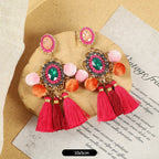 Rhinestone Pompom Tassel Earrings E8096