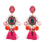 Rhinestone Pompom Tassel Earrings E8096