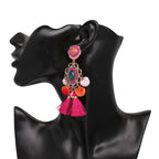 Rhinestone Pompom Tassel Earrings E8096