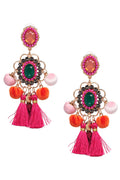 Rhinestone Pompom Tassel Earrings E8096