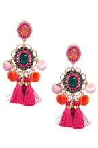 Rhinestone Pompom Tassel Earrings E8096