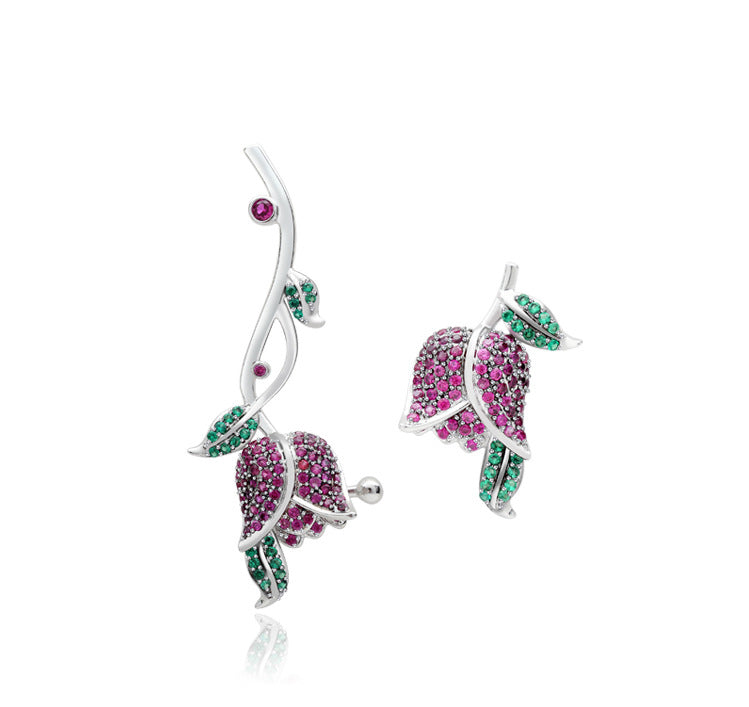 Rose Cubic Zirconia Asymmetrical Earrings E8171