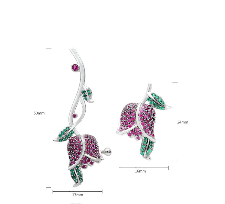 Rose Cubic Zirconia Asymmetrical Earrings E8171
