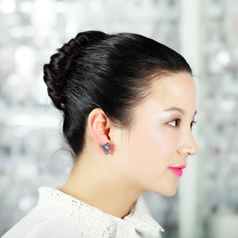 Rose Cubic Zirconia Asymmetrical Earrings E8171