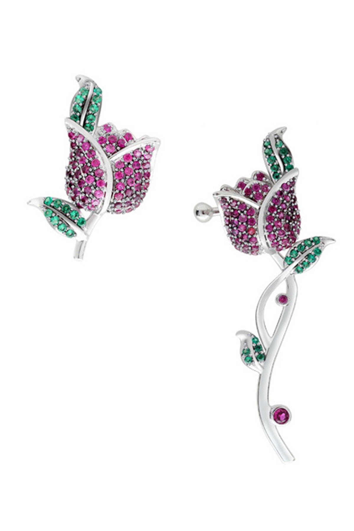 Rose Cubic Zirconia Asymmetrical Earrings E8171