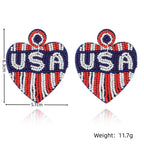 Heart American Flag Seed Bead Earrings E8208