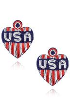 Heart American Flag Seed Bead Earrings E8208