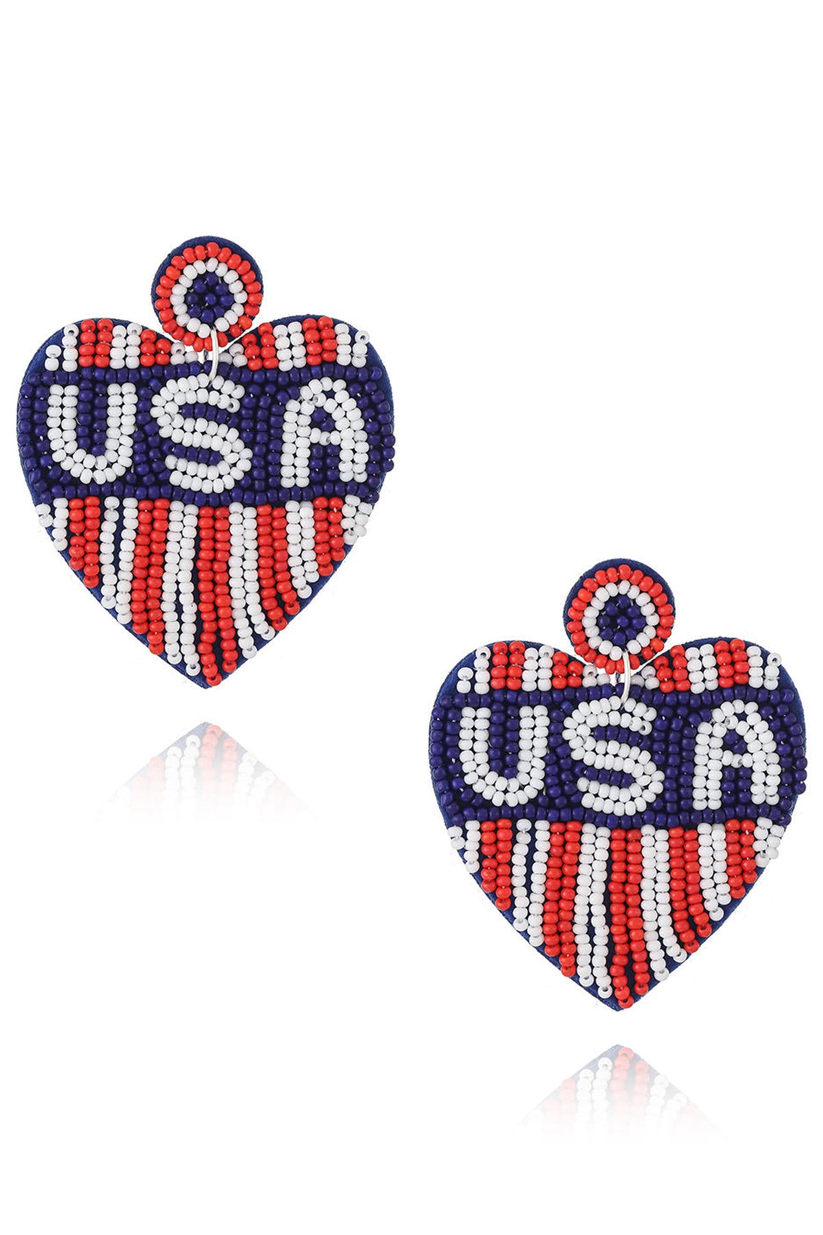 Heart American Flag Seed Bead Earrings E8208