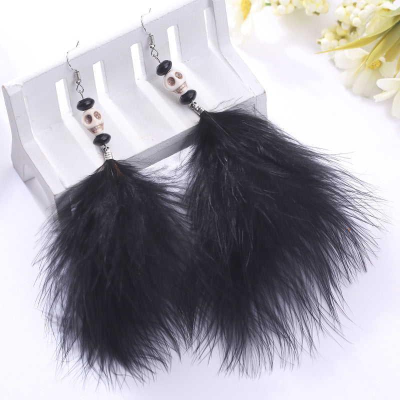 Skull Feather Tassel Earrings E8242