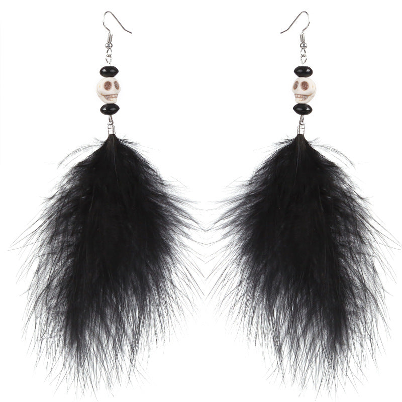 Skull Feather Tassel Earrings E8242