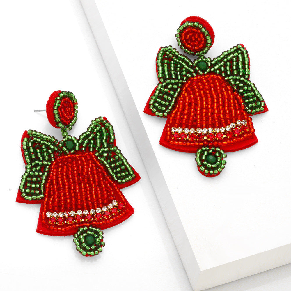 Christmas Bell Seed Bead Earrings E8275