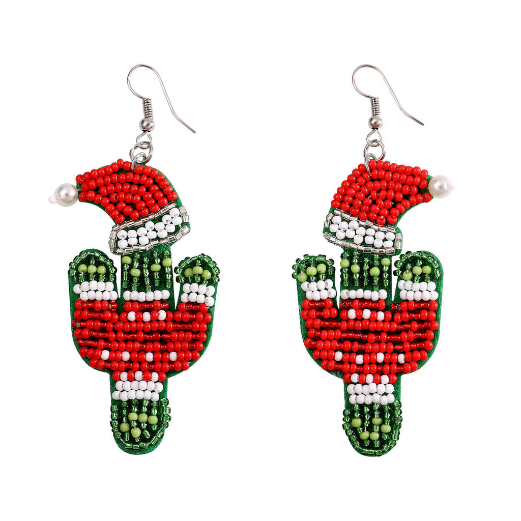 Christmas Cactus Seed Bead Earrings E8276