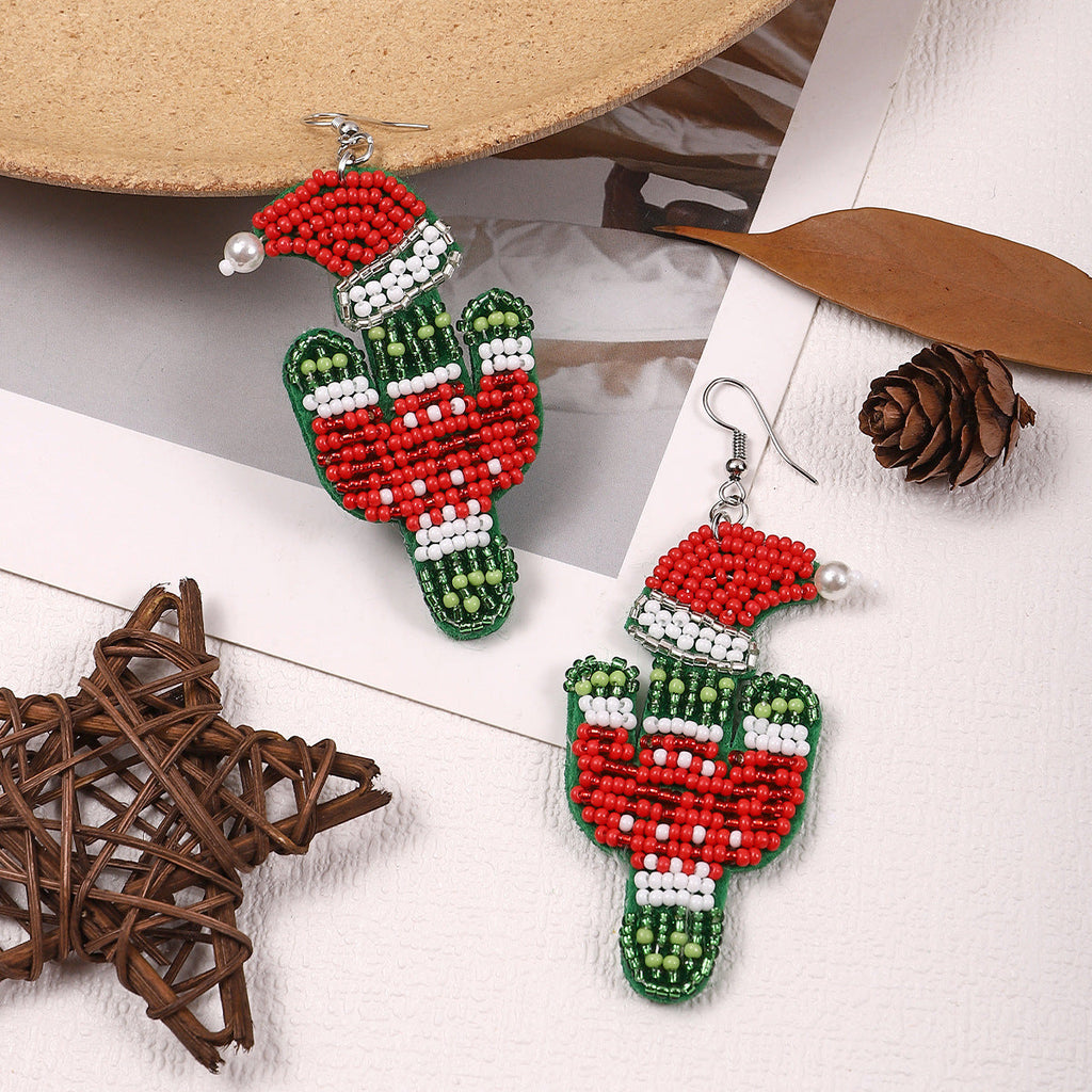 Christmas Cactus Seed Bead Earrings E8276