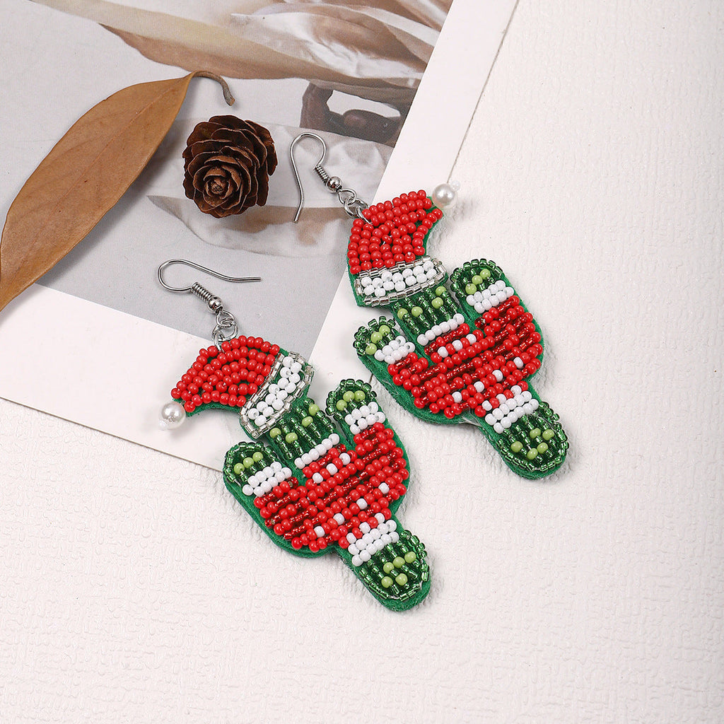 Christmas Cactus Seed Bead Earrings E8276