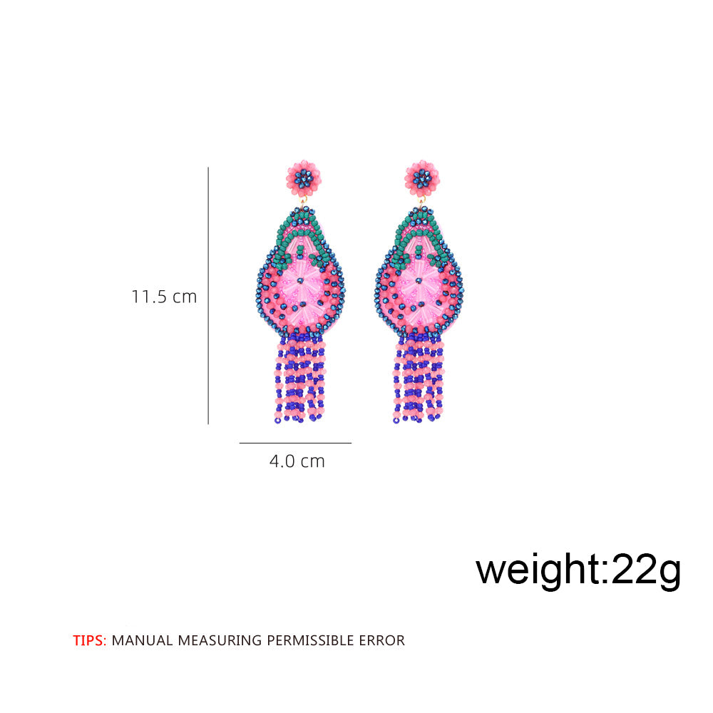 Floral Braided Seed Bead Tassel Earrings E8309