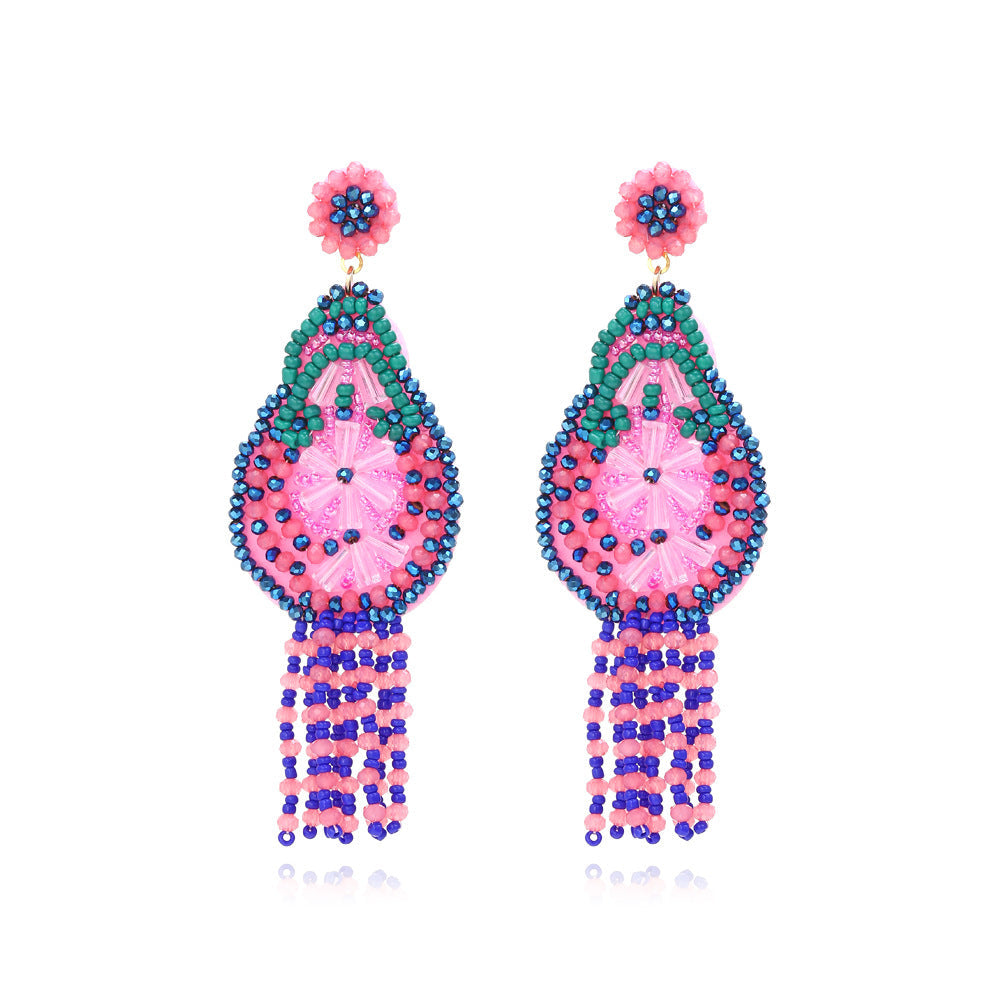 Floral Braided Seed Bead Tassel Earrings E8309