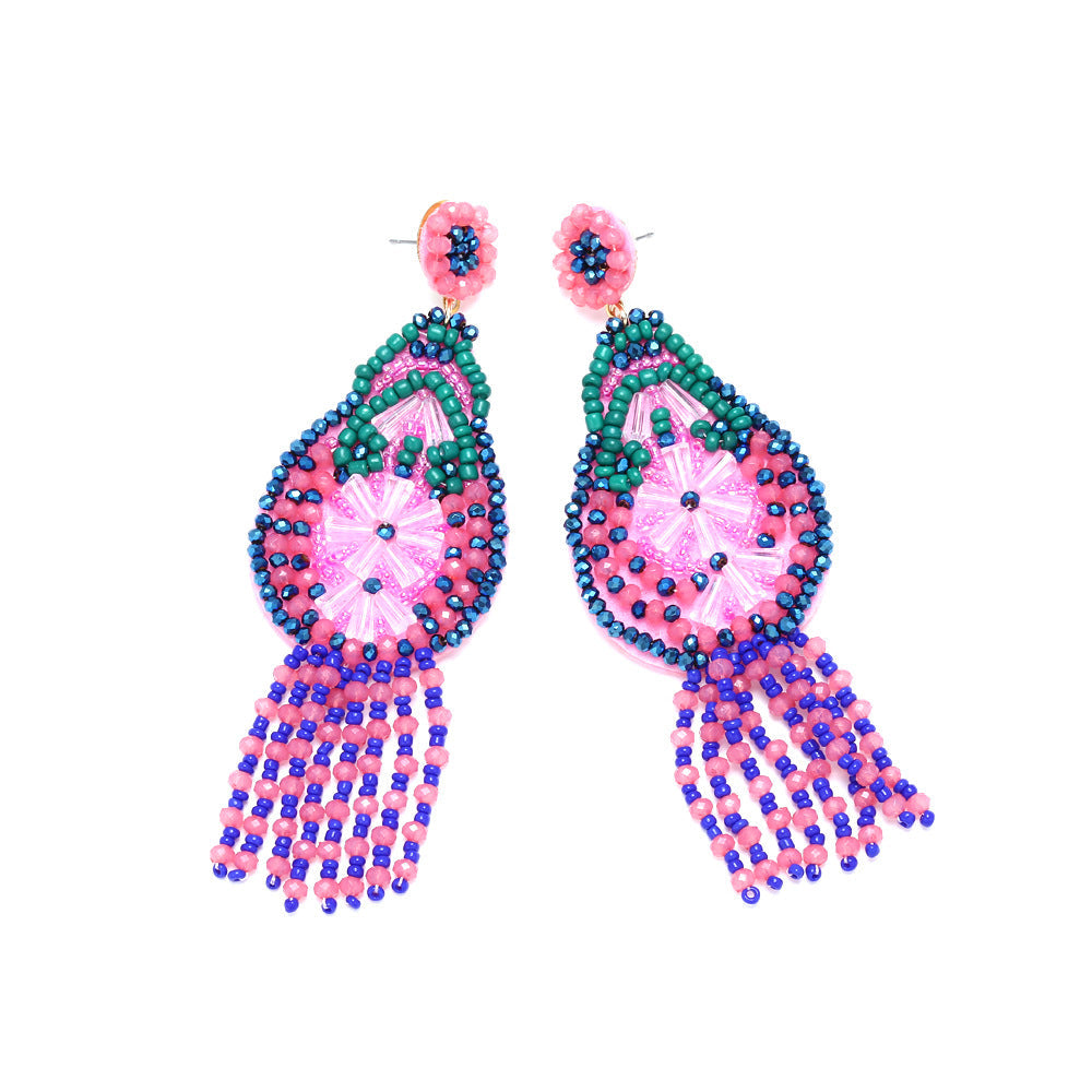 Floral Braided Seed Bead Tassel Earrings E8309