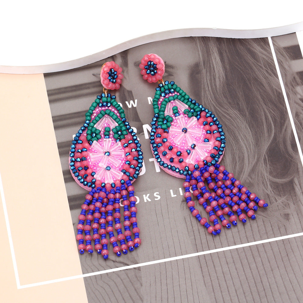 Floral Braided Seed Bead Tassel Earrings E8309