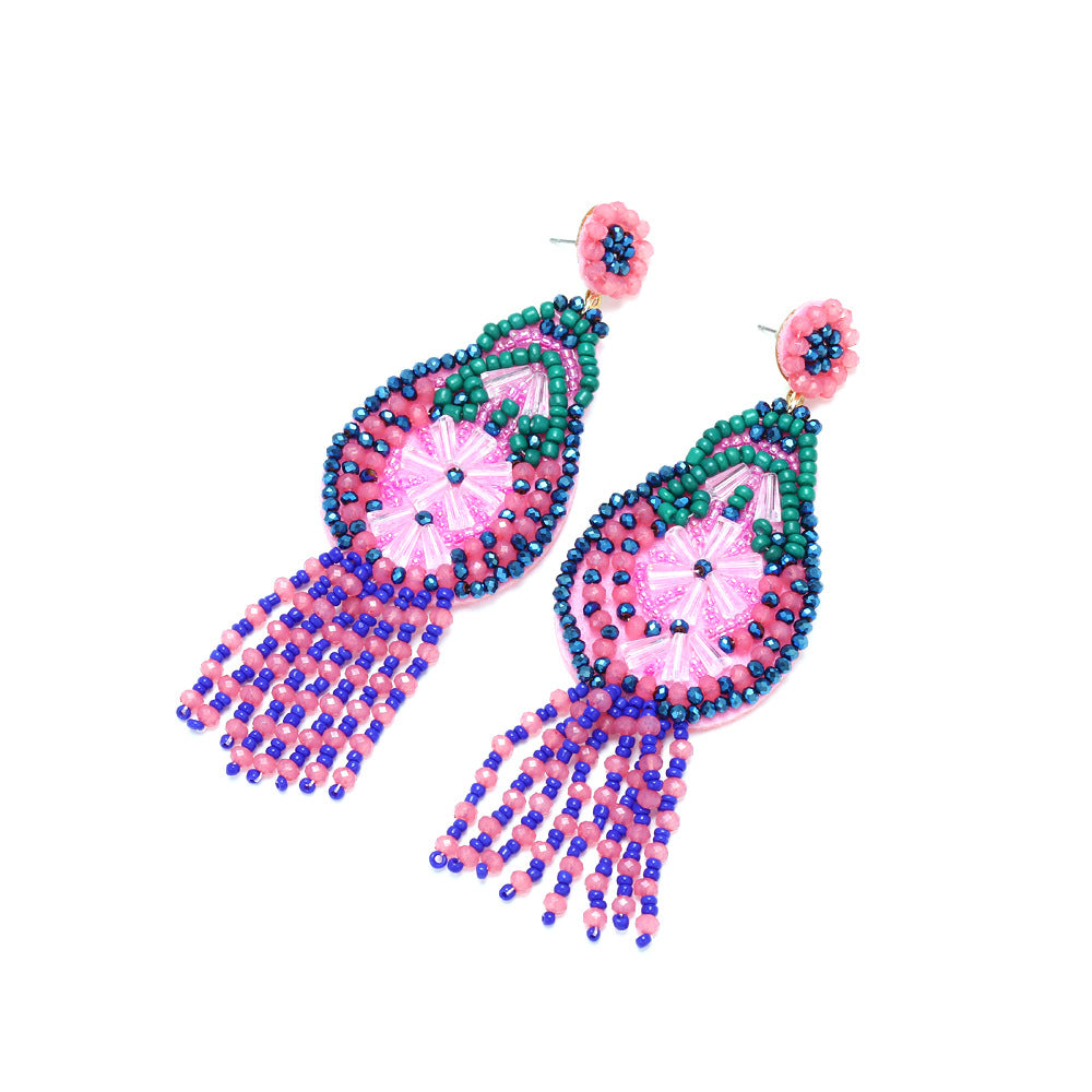 Floral Braided Seed Bead Tassel Earrings E8309