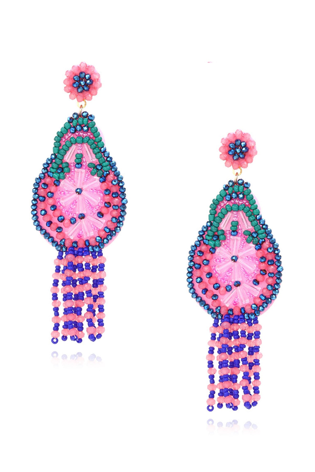 Floral Braided Seed Bead Tassel Earrings E8309