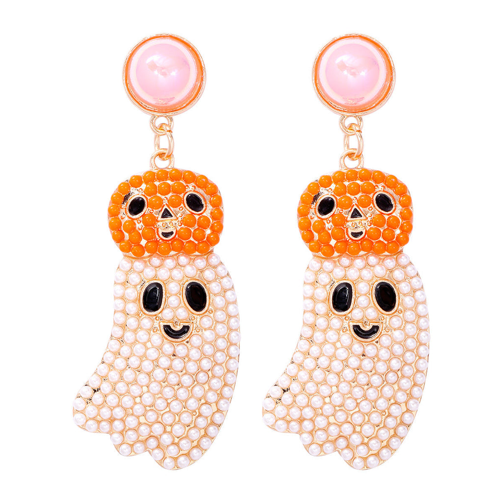 Pumpkin Ghost Bead Earrings E8330