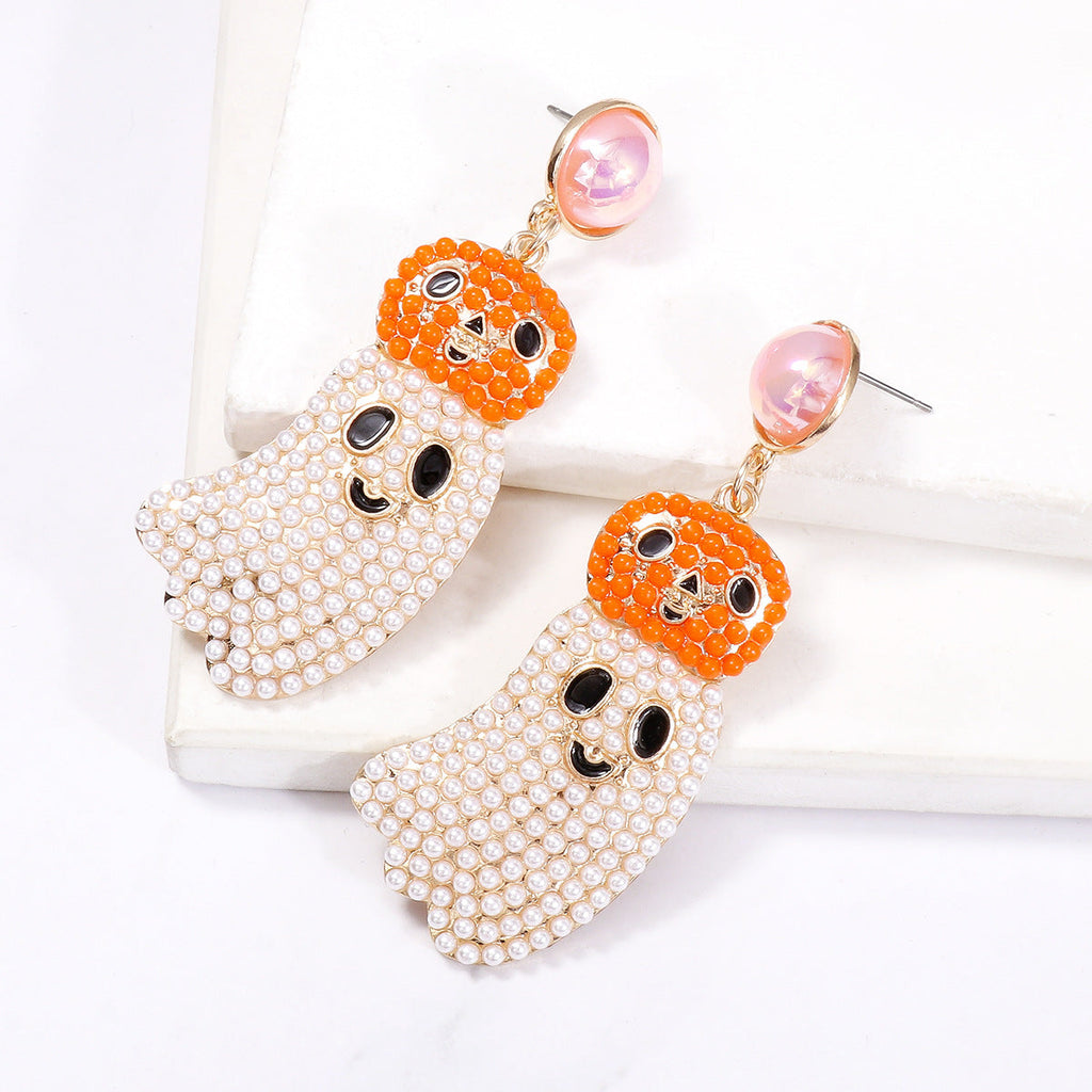 Pumpkin Ghost Bead Earrings E8330