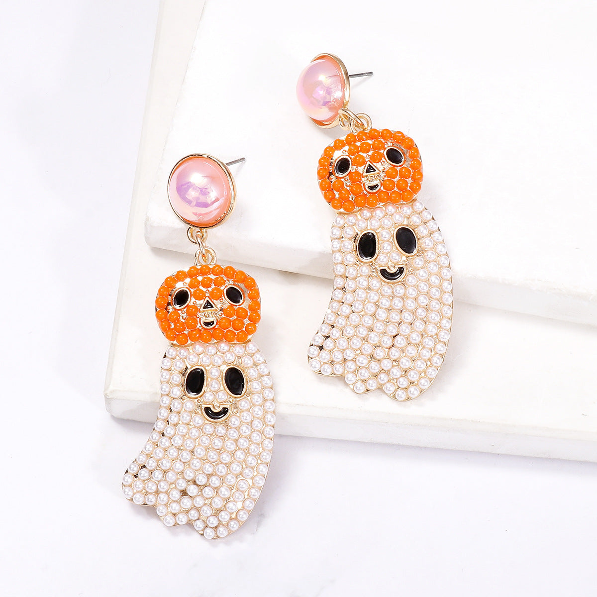 Pumpkin Ghost Bead Earrings E8330