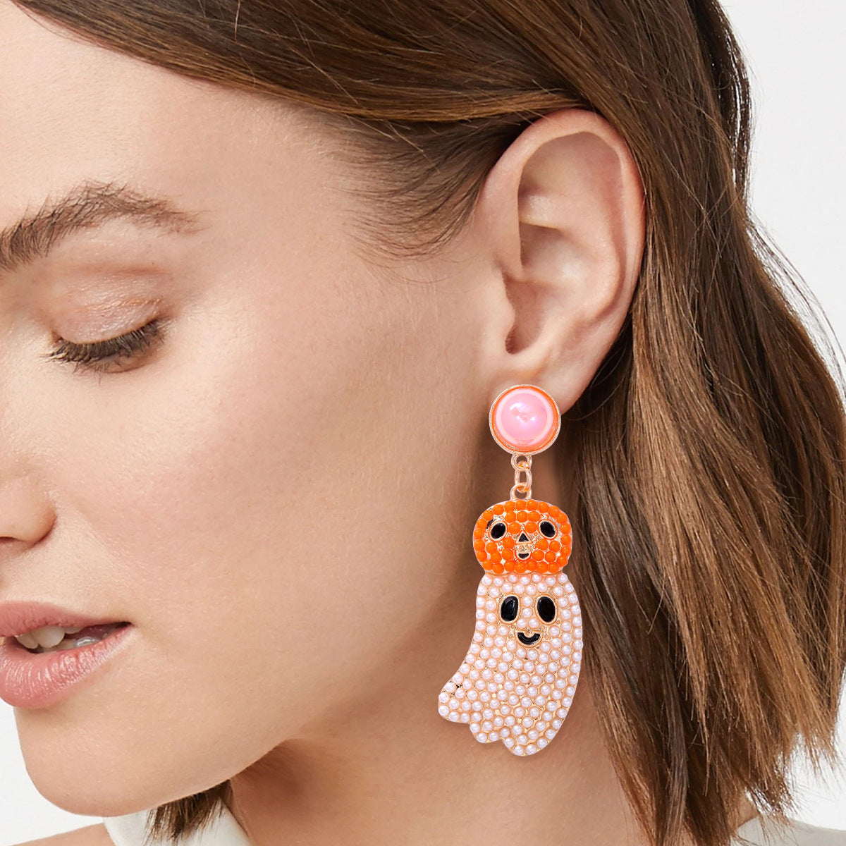 Pumpkin Ghost Bead Earrings E8330