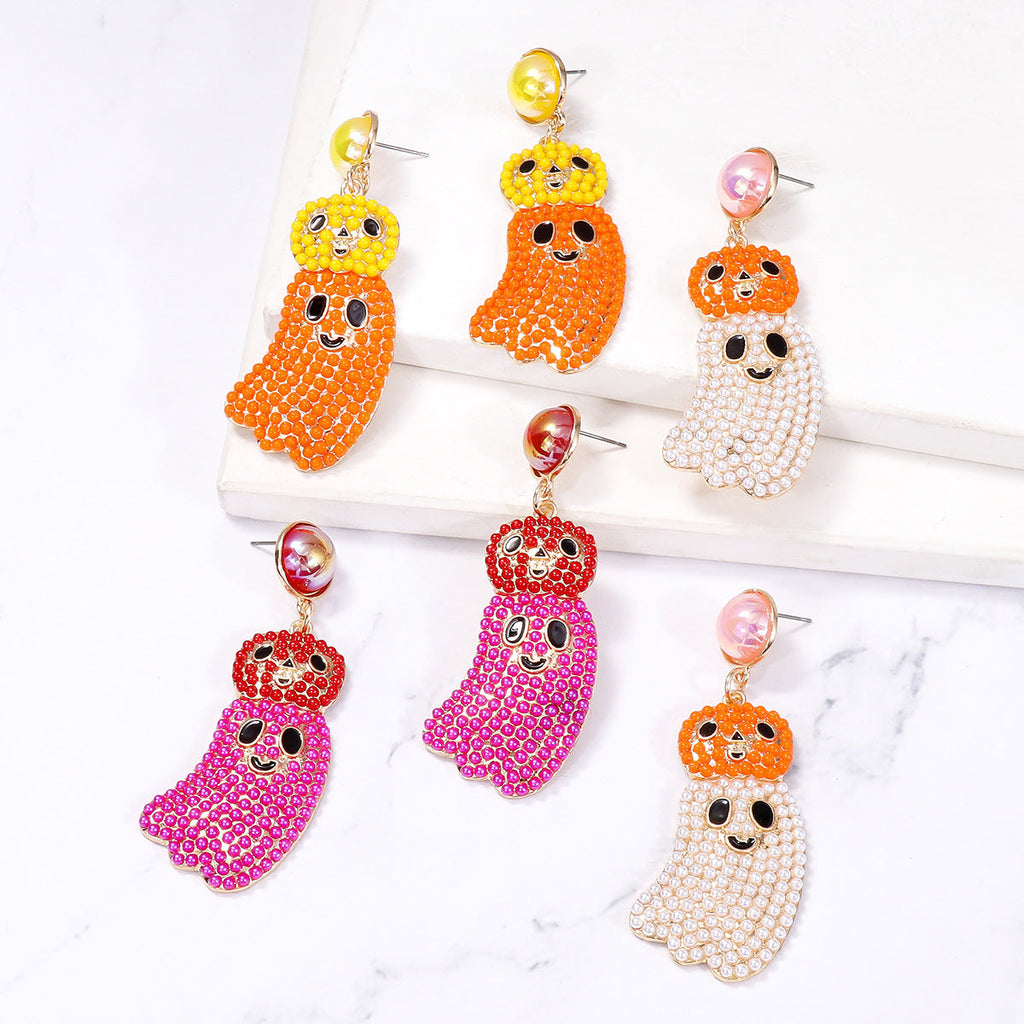 Pumpkin Ghost Bead Earrings E8330