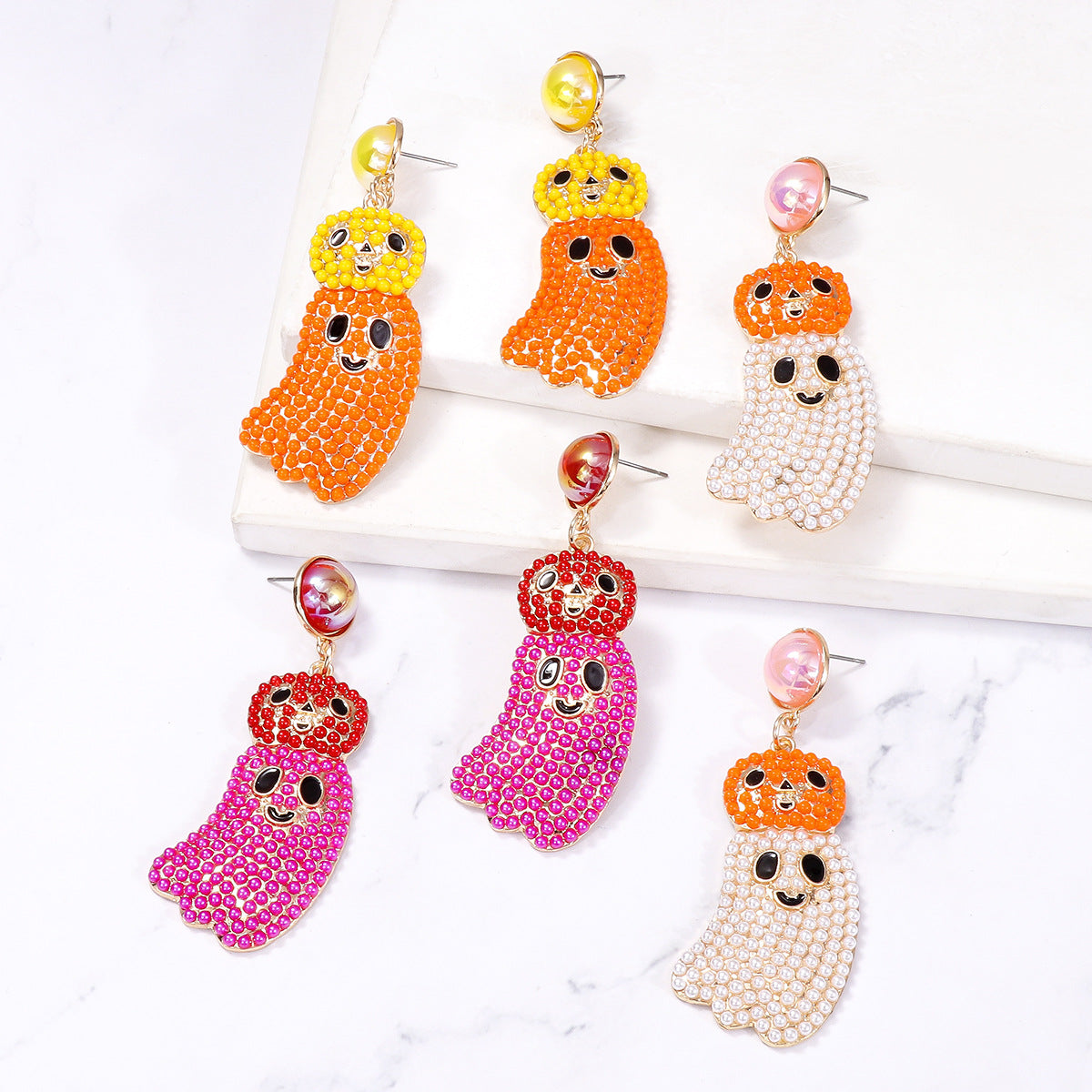 Pumpkin Ghost Bead Earrings E8330
