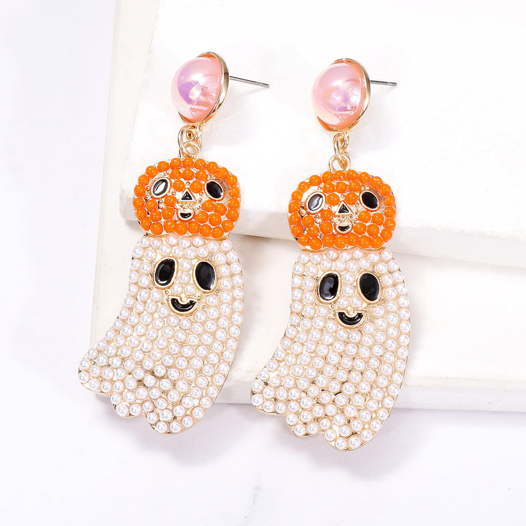 Pumpkin Ghost Bead Earrings E8330