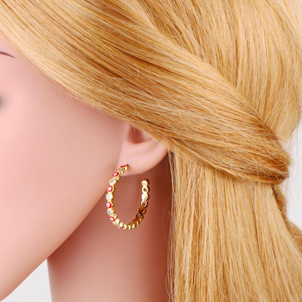 Evil Eye Cubic Zirconia Hoop Earrings E8359