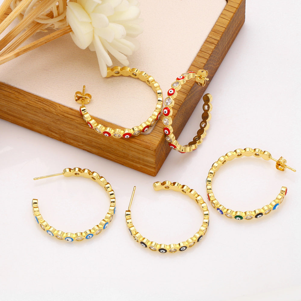 Evil Eye Cubic Zirconia Hoop Earrings E8359