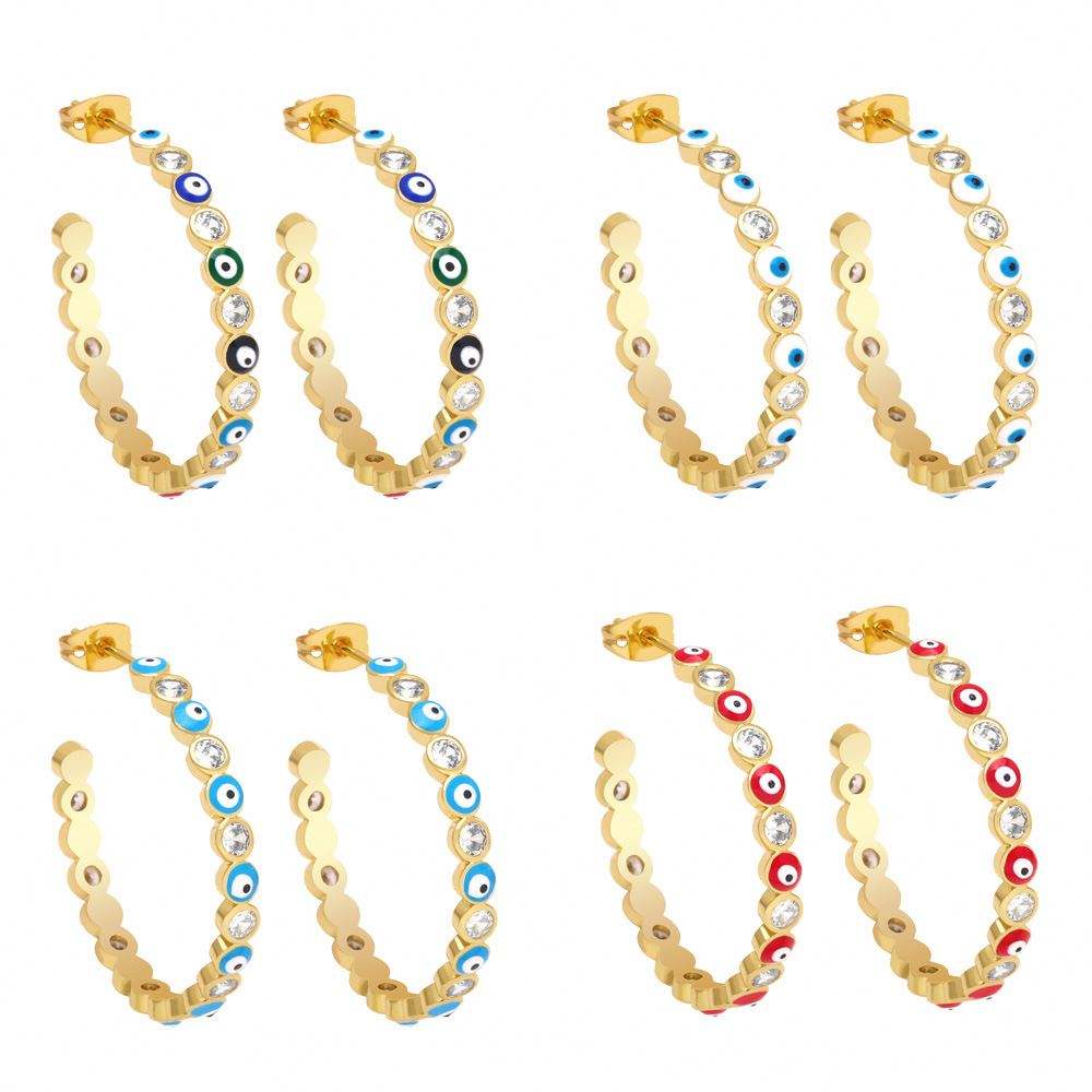 Evil Eye Cubic Zirconia Hoop Earrings E8359