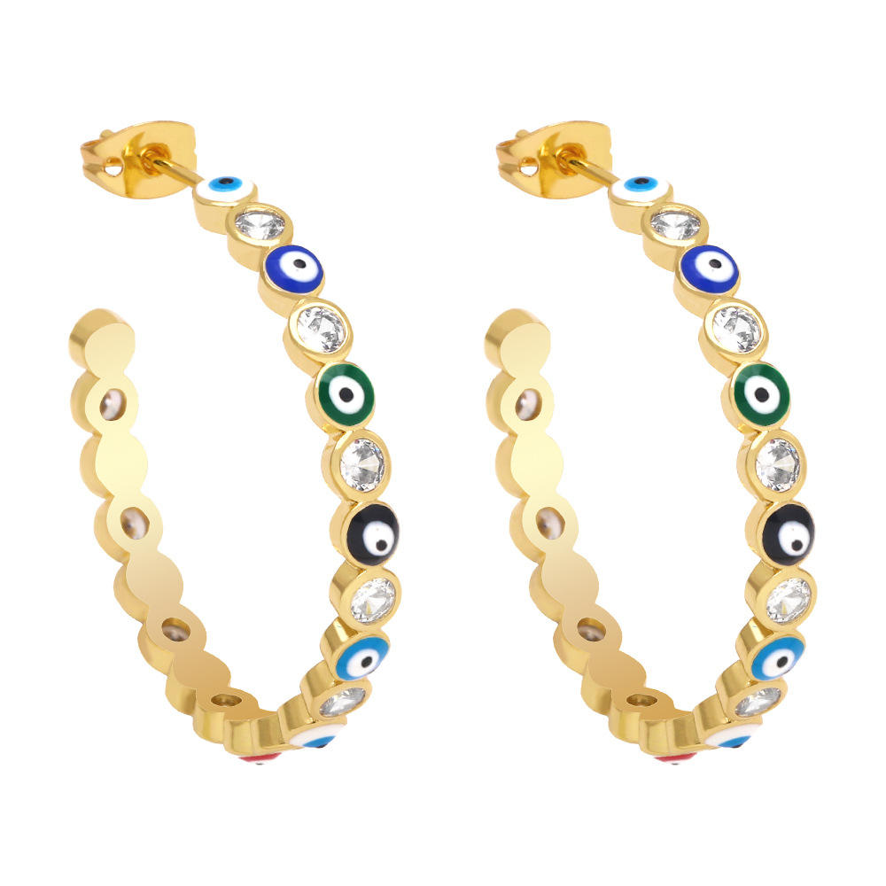 Evil Eye Cubic Zirconia Hoop Earrings E8359
