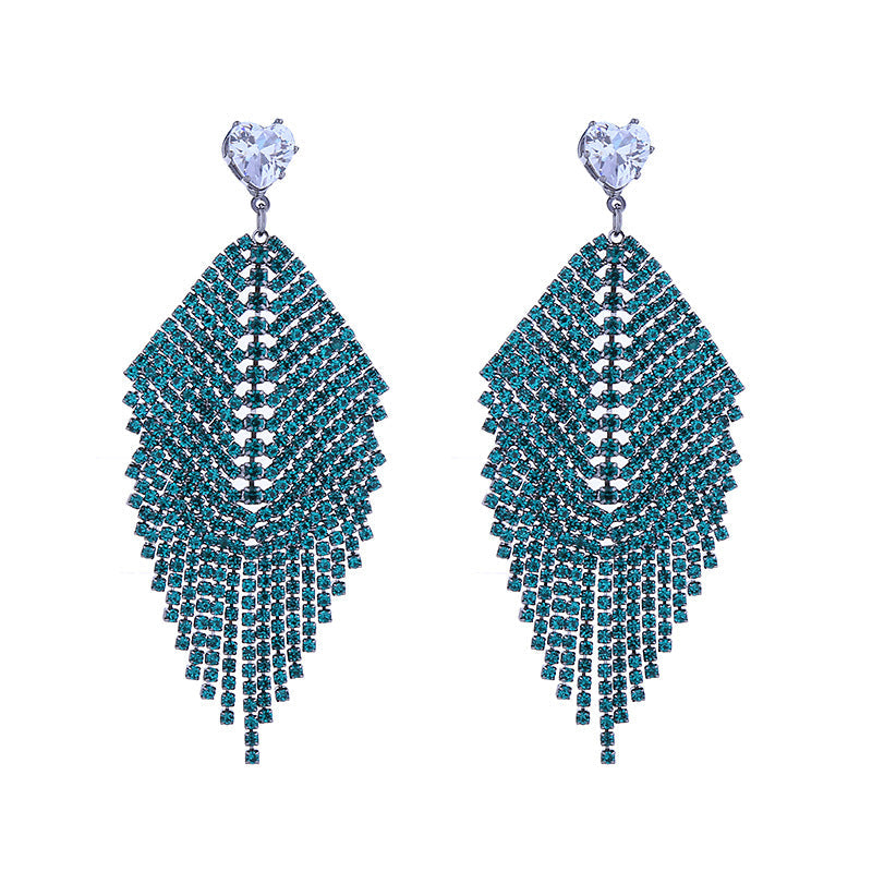 Leaf Tassel Rhinestone Earrings E8384