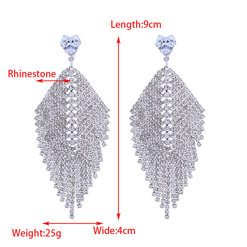 Leaf Tassel Rhinestone Earrings E8384