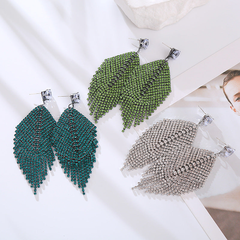 Leaf Tassel Rhinestone Earrings E8384