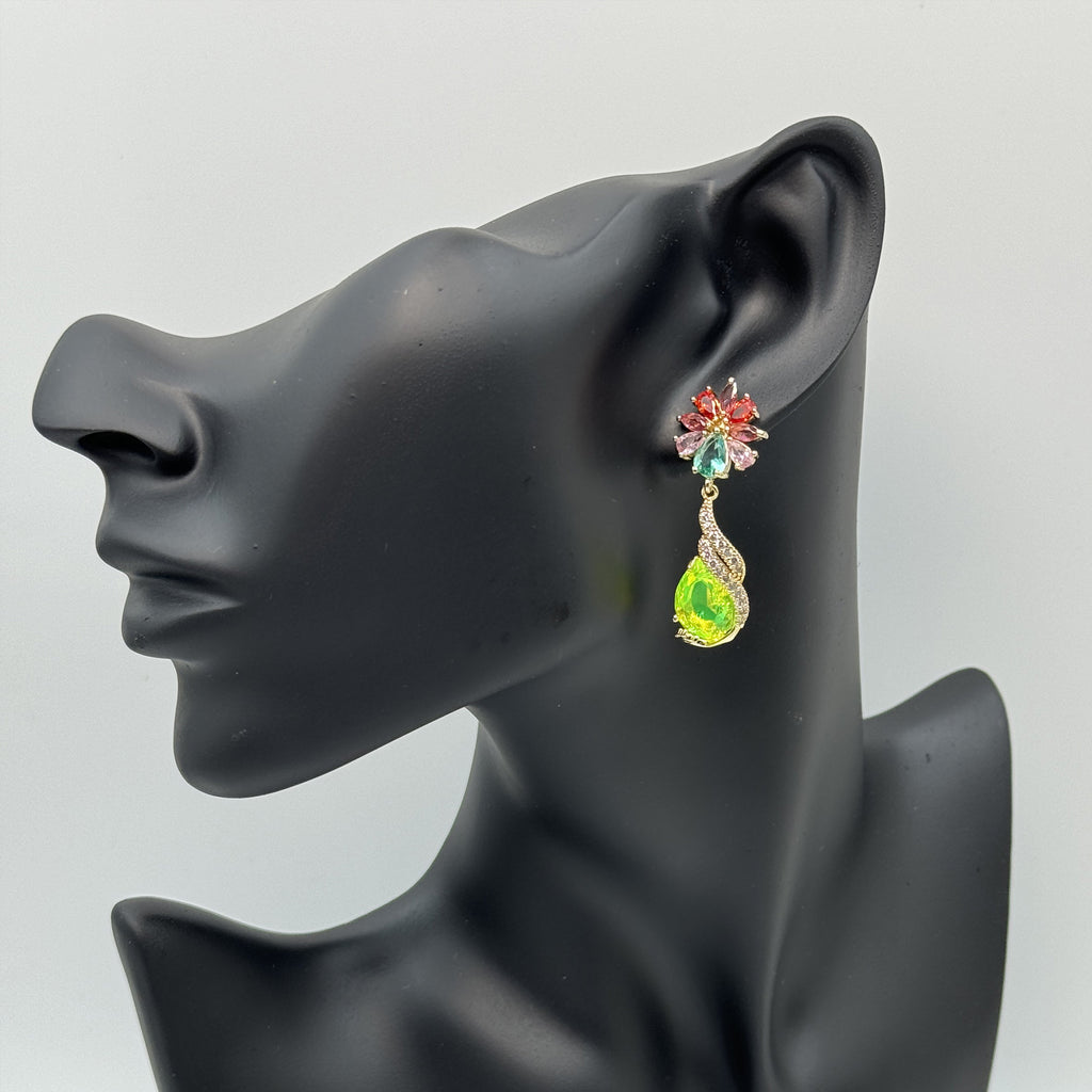 Floral Cubic Zirconia Peacock Teardrop Earrings E8404