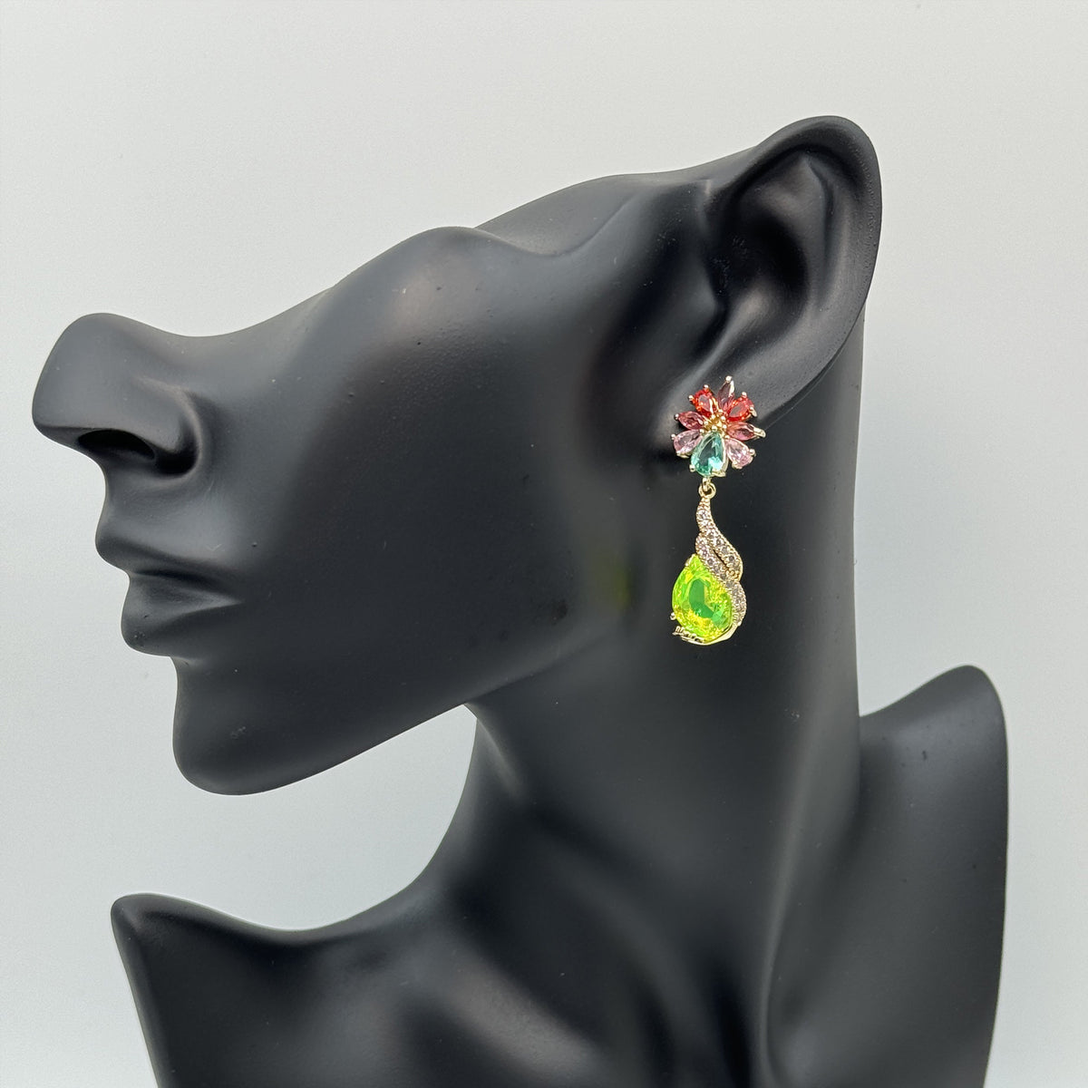 Floral Cubic Zirconia Peacock Teardrop Earrings E8404