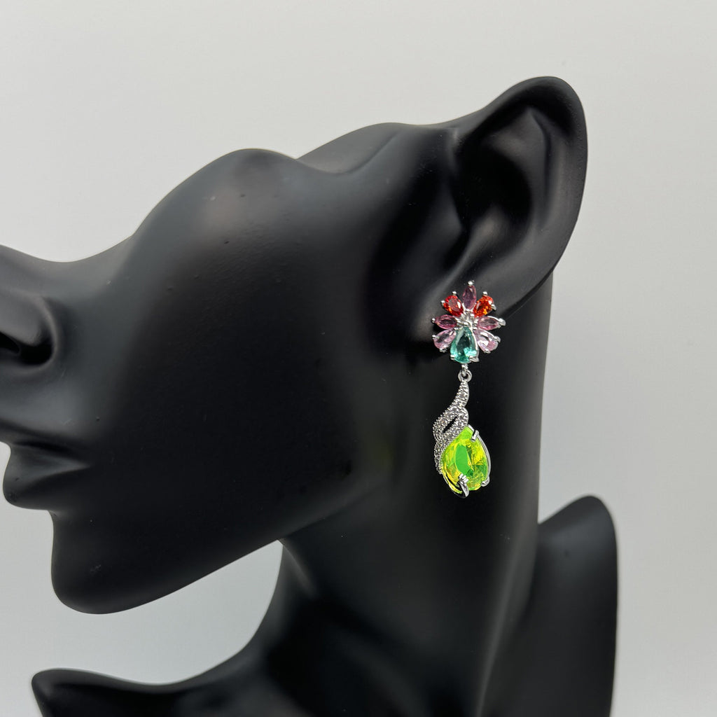 Floral Cubic Zirconia Peacock Teardrop Earrings E8404