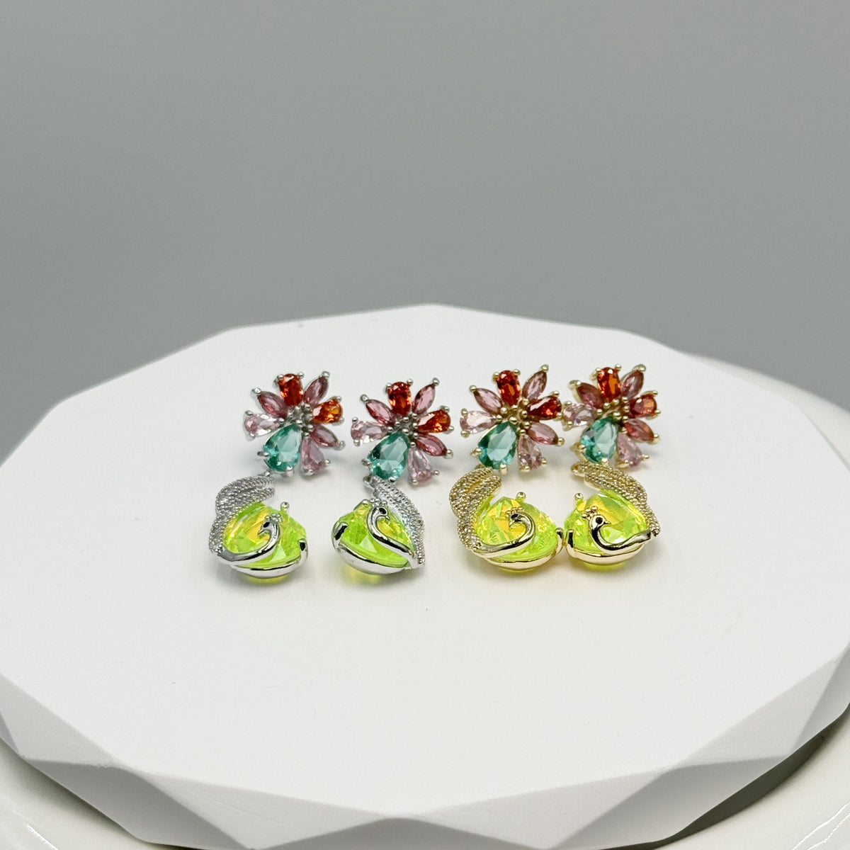 Floral Cubic Zirconia Peacock Teardrop Earrings E8404