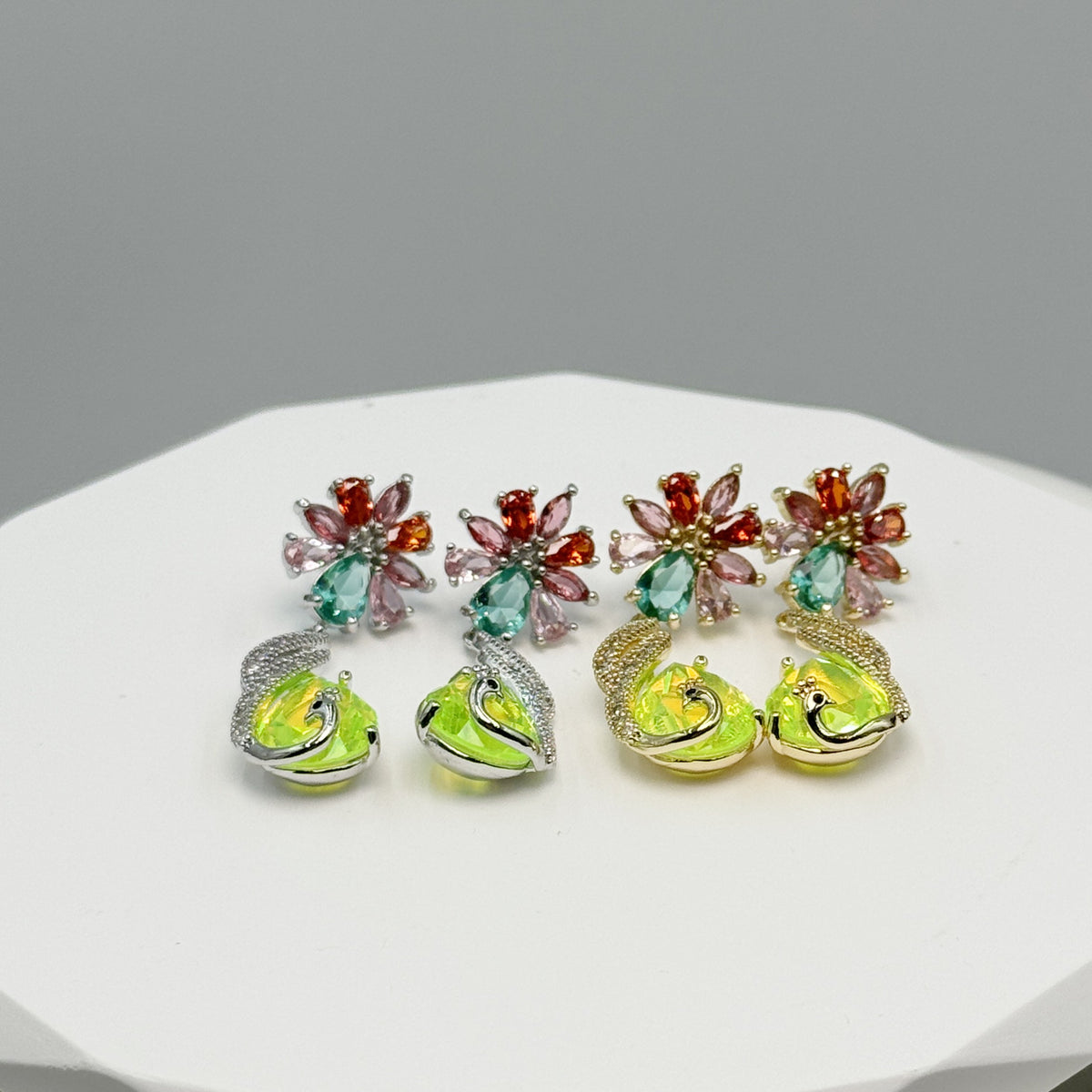 Floral Cubic Zirconia Peacock Teardrop Earrings E8404