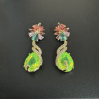 Floral Cubic Zirconia Peacock Teardrop Earrings E8404