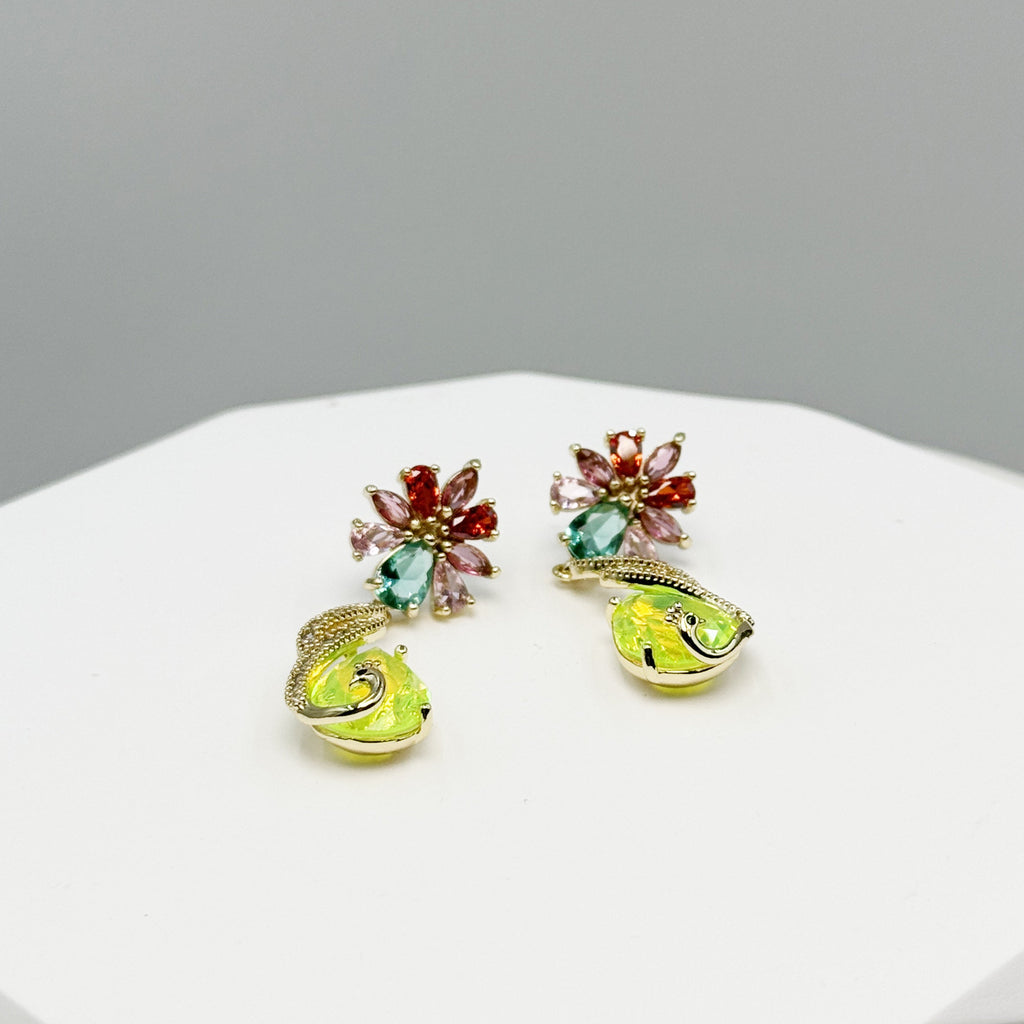 Floral Cubic Zirconia Peacock Teardrop Earrings E8404