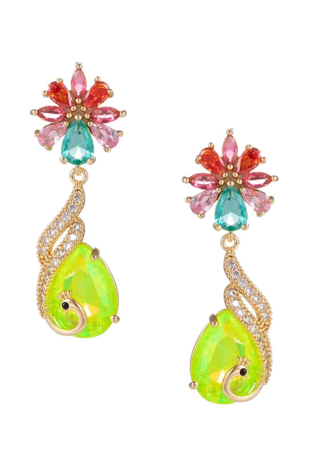 Floral Cubic Zirconia Peacock Teardrop Earrings E8404