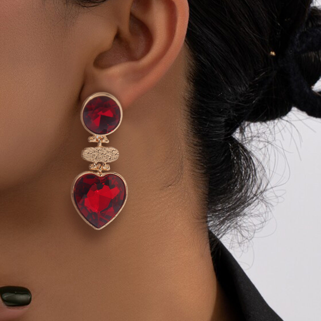 Geometry Heart Glass Drill Earrings E8405