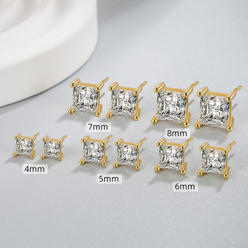 4MM Square Cubic Zirconia Stud Earrings E8429